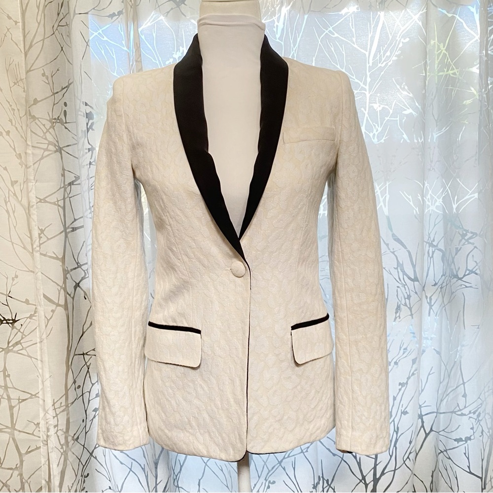 A.L.C ALC cream white black leopard print collar v-neck button up blazer jacket - Picture 1 of 10